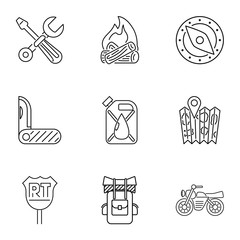Camping icons set. Outline illustration of 9 camping vector icons for web