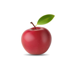 realistic red apple with green leaf isolated on white background. vector illustrations