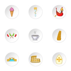 Holiday in Venice icons set. Cartoon illustration of 9 holiday in Venice vector icons for web