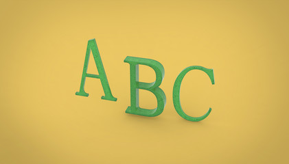 ABC rendering letters on a yellow background
