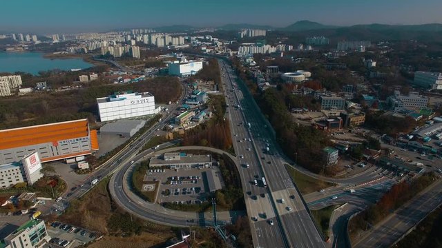 daytime highway view, cinematic drone shot ,fixed shot