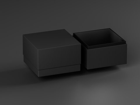 Luxury black gift box. Square box on black background. Packing for mockup. Gift box. 3d rendering.