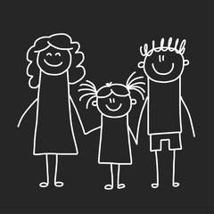 Happy family with children. Illustration on blackboard. Kindergarten illustration.