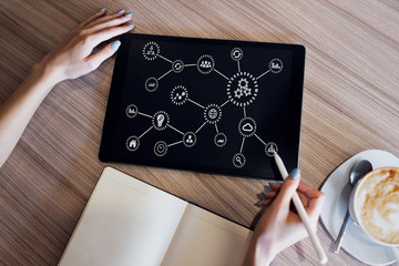 Business and manufacturing automation and iot. Technology and innovation concept on screen.