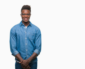 Young african american man over isolated background with a happy and cool smile on face. Lucky person.