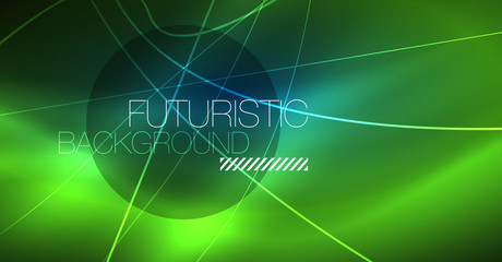 Neon glowing magic background, neon banner, night sky wallpaper. Magic light effect. Christmas abstract pattern.