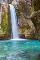 Fototapeta na wymiar Waterfall in Sapadere Canyon, Taurus Mountains, Antalya, Turkey. 