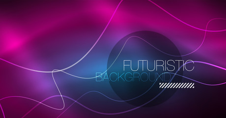 Abstract shiny glowinng color wave design element on dark background - science or technology concept