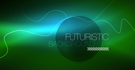 Abstract shiny glowinng color wave design element on dark background - science or technology concept