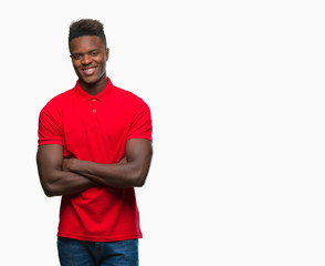 Young african american man over isolated background happy face smiling with crossed arms looking at the camera. Positive person.