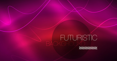 Abstract shiny glowinng color wave design element on dark background - science or technology concept