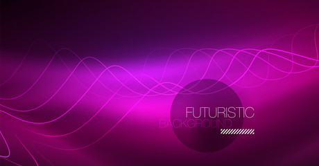 Abstract shiny glowinng color wave design element on dark background - science or technology concept