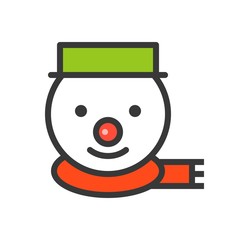 Snowman face vector, Christmas related style design icon, editable outline
