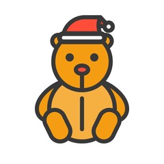 Teddy bear vector, Christmas related style design icon, editable outline
