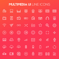 Big Multimedia icon set, trendy linear icons