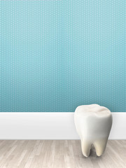 3d illustration rendering of teeth against turquoise striped wallpaper background