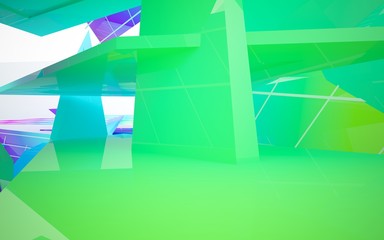 Fototapeta premium Streszczenie dynamiczne wnętrze z obiektami w kolorze gradientu. Ilustracja i renderowanie 3D