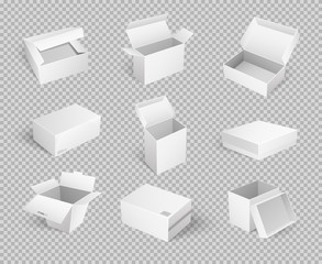 Fototapeta na wymiar Empty Cardboard Cartoon Containers Isolated Icons