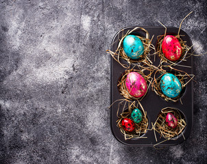 Easter painted chicken and quail eggs