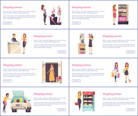 Shopping Shops, Stores with Luxury Clothes Vector