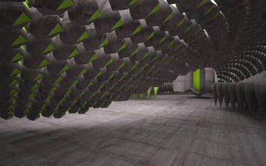 Fototapeta premium Abstract interior of green glass and brown concrete. Architectural background. 3D illustration and rendering 
