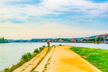 Confluence of Saone and Rhone rivers in Lyon, France