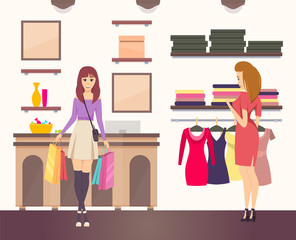 Shopping Woman with Purchases in Paper Bags Vector