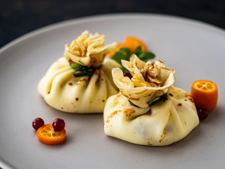 Pancakes with cottage cheese and berries. Morning breakfast