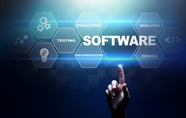 Software development and business process automation, internet and technology concept on virtual screen.