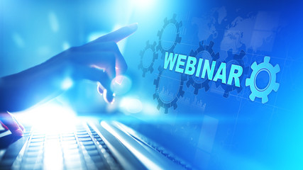 Webinar, Online training, Education and E-learning concept on virtual screen.