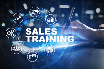 Sales training, Business development and marketing concept on virtual screen.