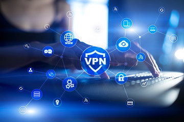 Fototapeta premium VPN Virtual Private network protocol. Cyber security and privacy connection technology. Anonymous Internet.