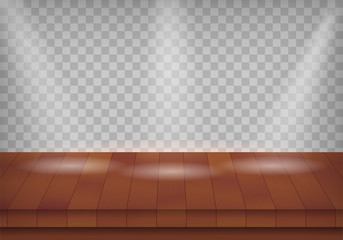 perspective wooden stage template with red wood texture, use for perform show  background and product industry design vector eps 10