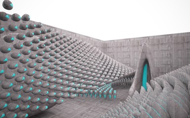 Empty dark abstract glass turquoise and concrete smooth interior. Architectural background. 3D illustration and rendering