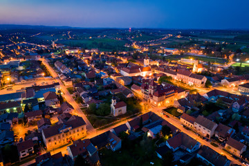 Town of Krizevci aerial panoramic night view