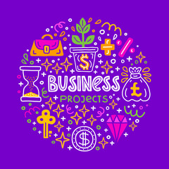 Business project investment handdrawn doodle EPS 10 vector illustration. Lettering text inscription. Capital expenditure finance economics concept. Currency, diamond, start up investing