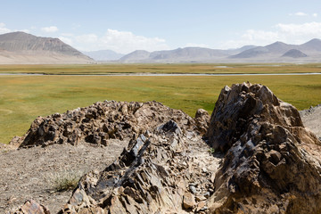 Landscape in the Pamir mountains in the area of Murghab in Tajikistan