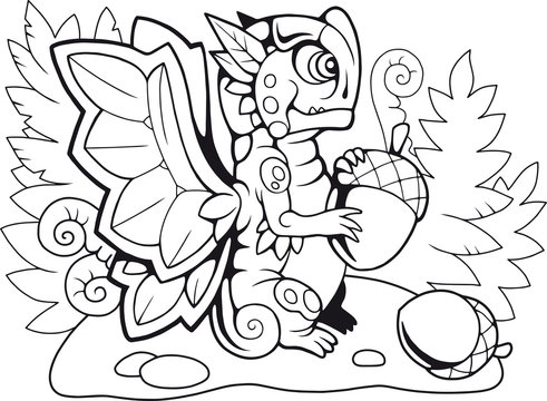 cartoon dragon butterfly coloring book funny illustration
