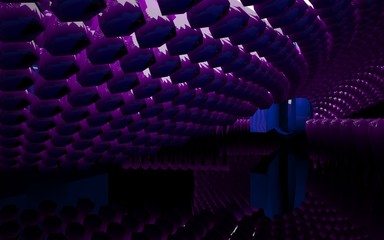 Obraz premium Abstract interior of the future in a minimalist style with violet and red sculpture. Architectural background. 3D illustration and rendering