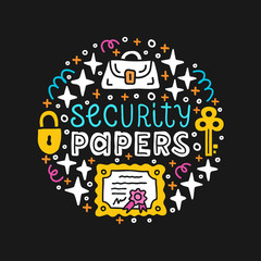 Security paper investing. Capital expenditure finance business commercial economics concept. Investment handdrawn flat doodle vector illustration.