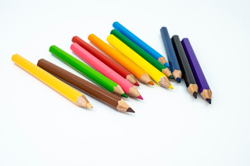 Colorful pencil color isolated on white background. Selective focus.