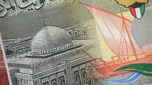 Kuwait 1 dinar (2014) banknote rotating, Kuwaiti money close up. 4K UHD video footage.