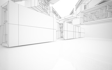 Abstract white interior highlights future. Polygon drawing . Architectural background. 3D illustration and rendering