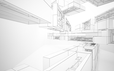 Abstract white interior highlights future. Polygon drawing . Architectural background. 3D illustration and rendering