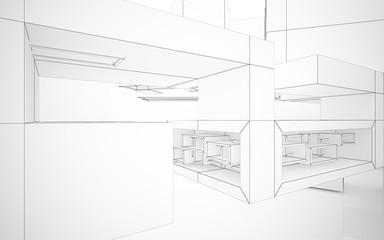 Abstract white interior highlights future. Polygon drawing . Architectural background. 3D illustration and rendering