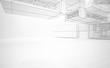 Abstract white interior highlights future. Polygon drawing . Architectural background. 3D illustration and rendering