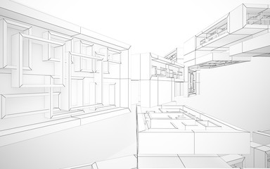 Abstract white interior highlights future. Polygon drawing . Architectural background. 3D illustration and rendering