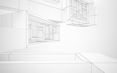 Abstract white interior highlights future. Polygon drawing . Architectural background. 3D illustration and rendering