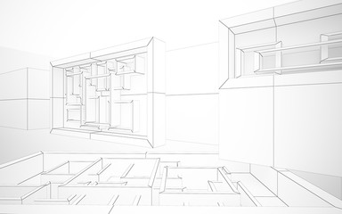 Abstract white interior highlights future. Polygon drawing . Architectural background. 3D illustration and rendering