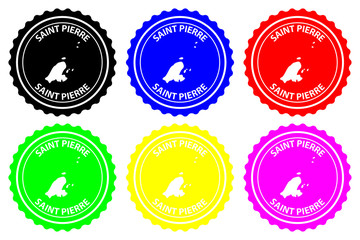 Saint Pierre - rubber stamp - vector, Overseas Collectivity of Saint Pierre and Miquelon map pattern - sticker - black, blue, green, yellow, purple and red